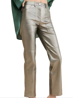 Stella Nova Anthropologie Dunia Vegan Leather Pants In Silver Size 4